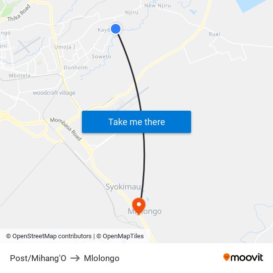 Post/Mihang'O to Mlolongo map