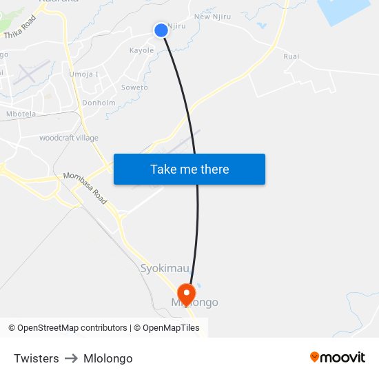 Twisters to Mlolongo map