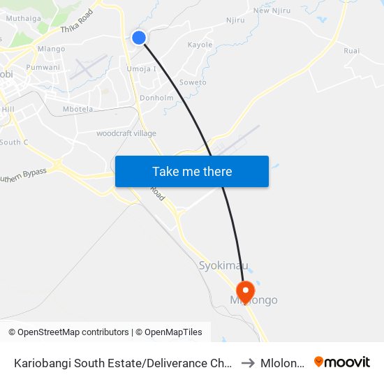 Kariobangi South Estate/Deliverance Church to Mlolongo map