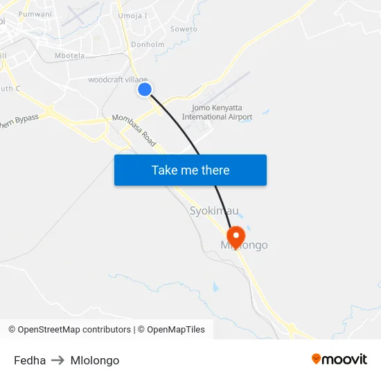 Fedha to Mlolongo map