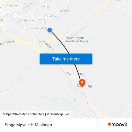 Stage Mpya to Mlolongo map