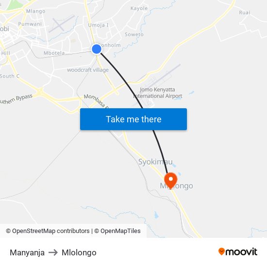 Manyanja to Mlolongo map