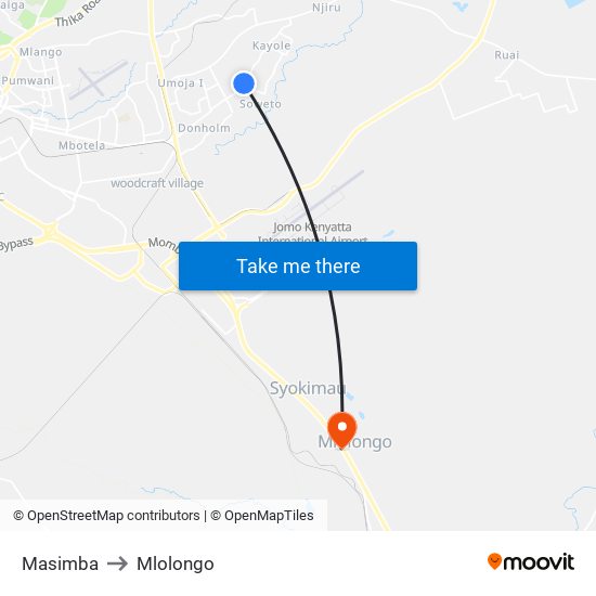 Masimba to Mlolongo map