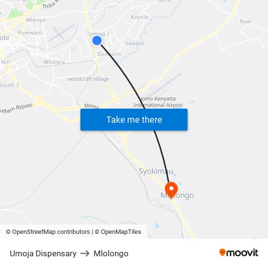 Umoja Dispensary to Mlolongo map