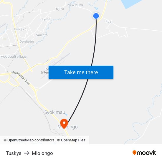 Tuskys to Mlolongo map