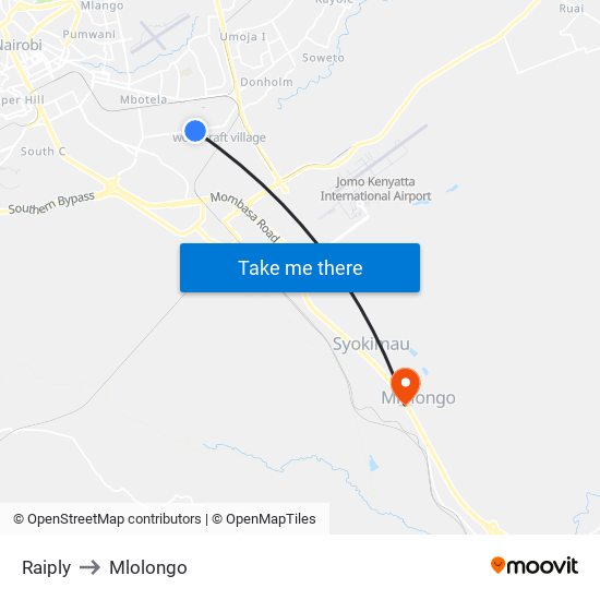 Raiply to Mlolongo map