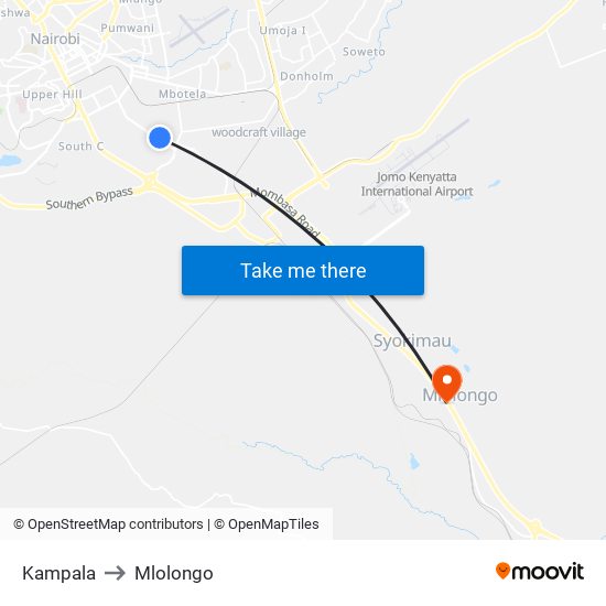 Kampala to Mlolongo map