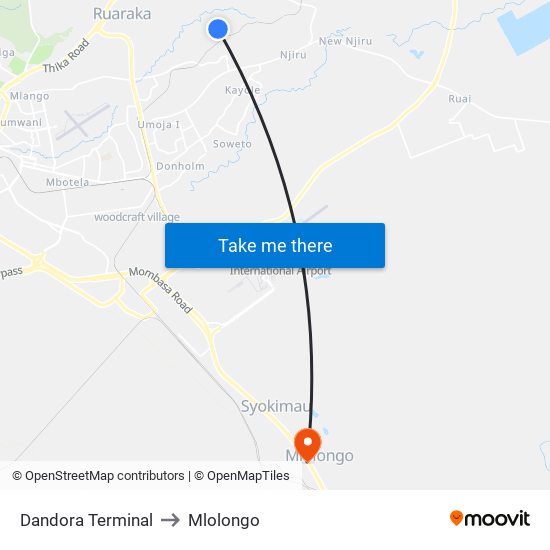 Dandora Terminal to Mlolongo map