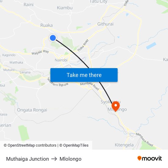 Muthaiga Junction to Mlolongo map