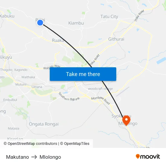Makutano to Mlolongo map