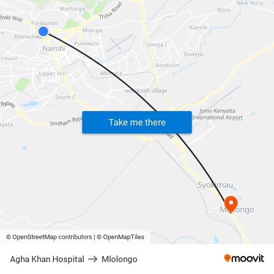 Agha Khan Hospital to Mlolongo map