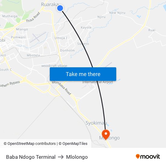 Baba Ndogo Terminal to Mlolongo map