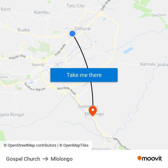 Gospel Church to Mlolongo map