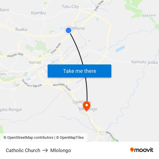 Catholic Church to Mlolongo map