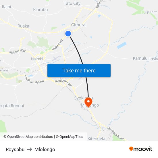 Roysabu to Mlolongo map