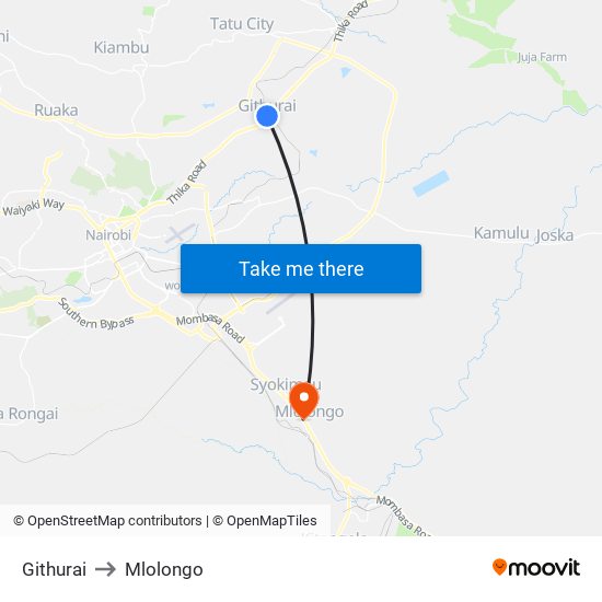 Githurai to Mlolongo map