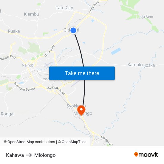 Kahawa to Mlolongo map