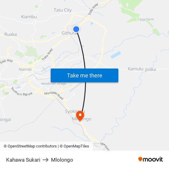 Kahawa Sukari to Mlolongo map