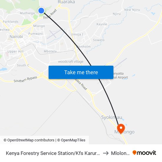 Kenya Forestry Service Station/Kfs Karura Gate to Mlolongo map