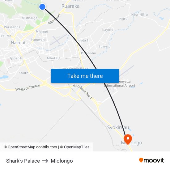 Shark's Palace to Mlolongo map