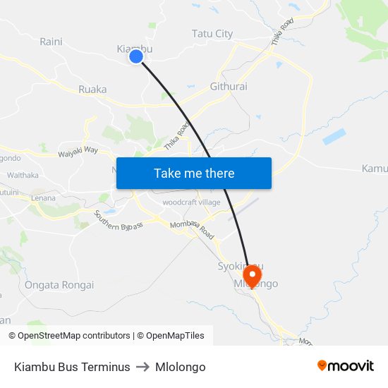 Kiambu Bus Terminus to Mlolongo map