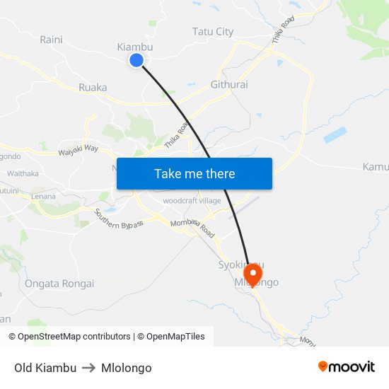 Old Kiambu to Mlolongo map