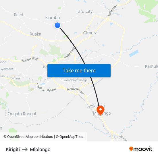 Kirigiti to Mlolongo map