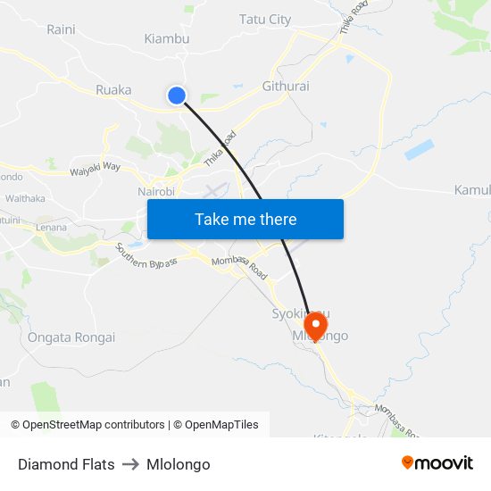Diamond Flats to Mlolongo map
