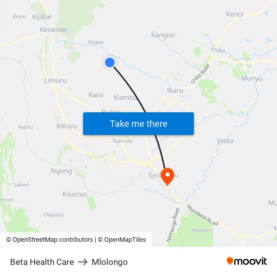 Beta Health Care to Mlolongo map