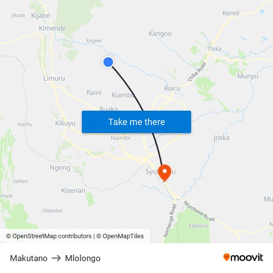 Makutano to Mlolongo map