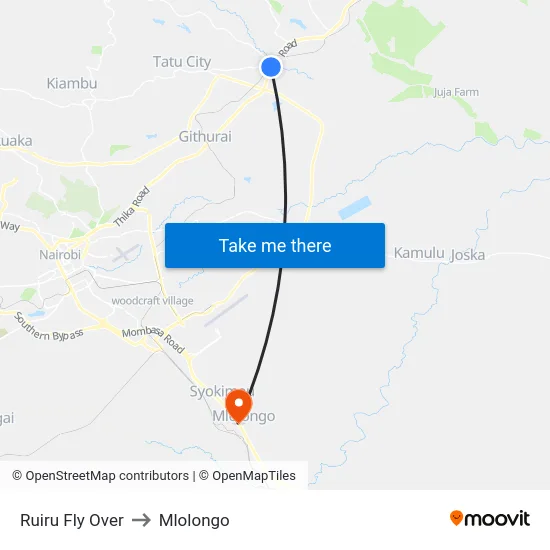 Ruiru Fly Over to Mlolongo map