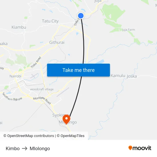 Kimbo to Mlolongo map