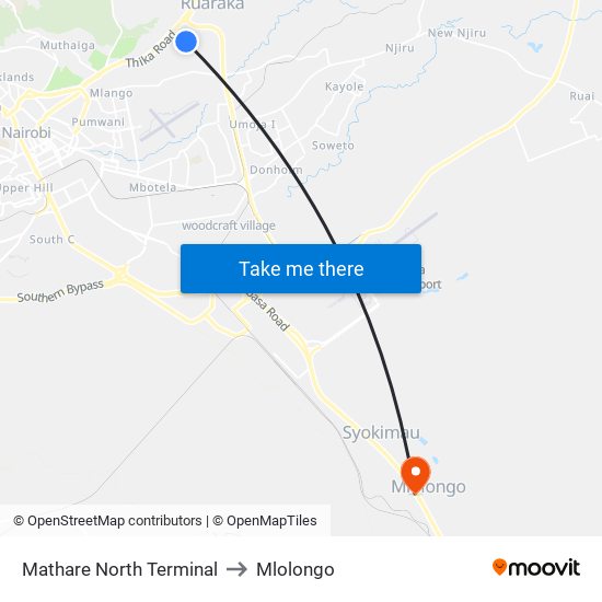 Mathare North Terminal to Mlolongo map