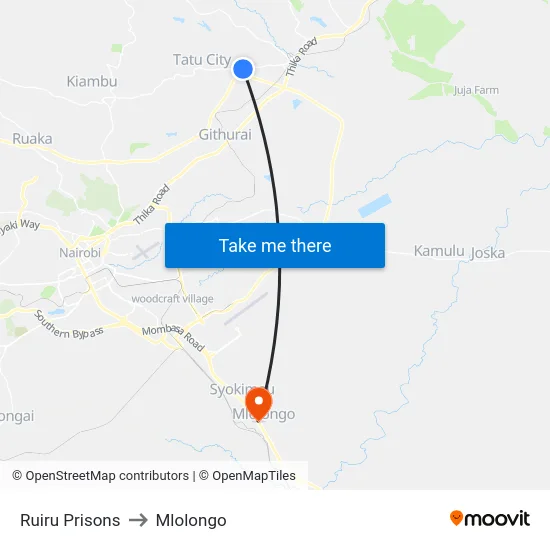 Ruiru Prisons to Mlolongo map