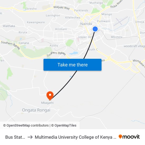 Bus Station to Multimedia University College of Kenya (KCCT) map