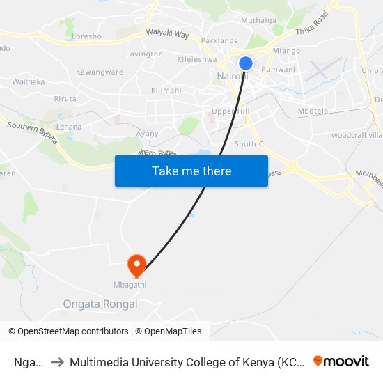 Ngara to Multimedia University College of Kenya (KCCT) map