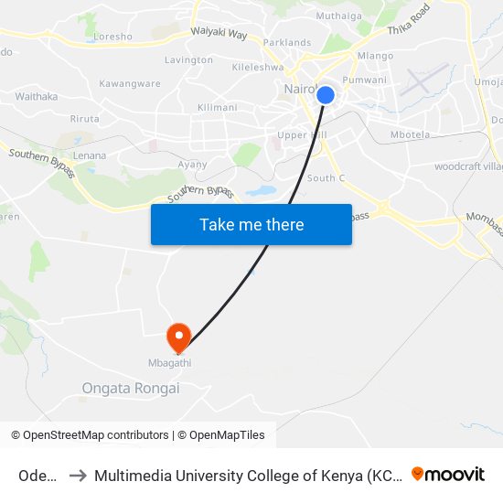 Odeon to Multimedia University College of Kenya (KCCT) map