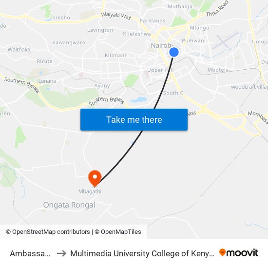 Ambassadeur to Multimedia University College of Kenya (KCCT) map