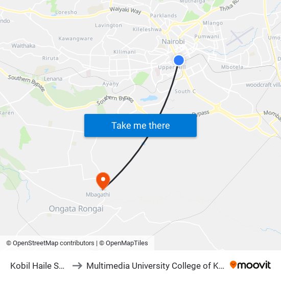 Kobil Haile Selassie to Multimedia University College of Kenya (KCCT) map