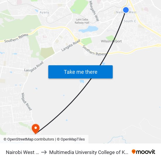 Nairobi West Stage to Multimedia University College of Kenya (KCCT) map