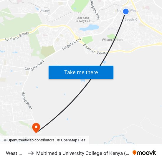 West Mall to Multimedia University College of Kenya (KCCT) map