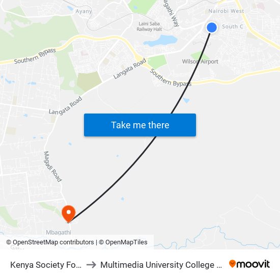 Kenya Society For the Blind to Multimedia University College of Kenya (KCCT) map