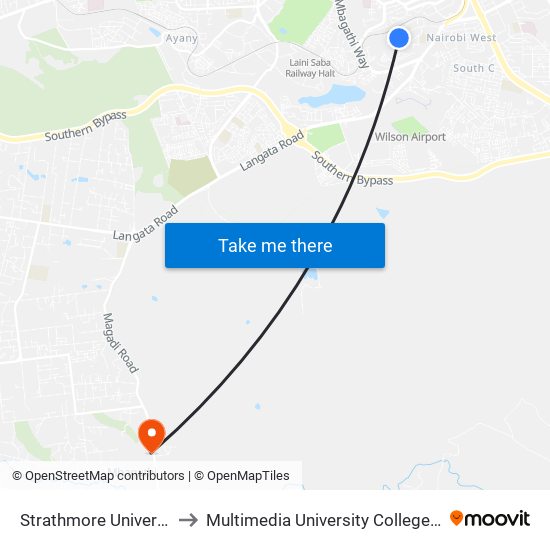 Strathmore University/Siwaka to Multimedia University College of Kenya (KCCT) map