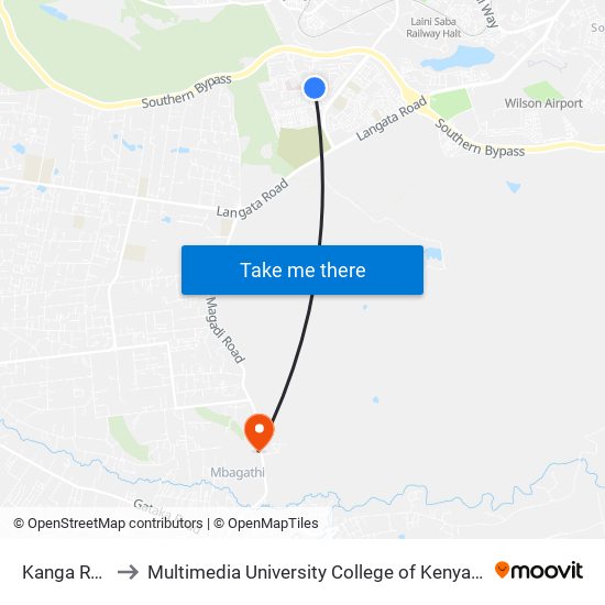 Kanga Road to Multimedia University College of Kenya (KCCT) map