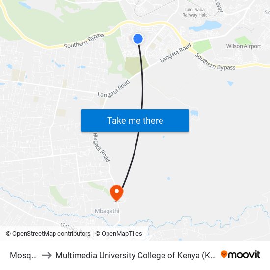 Mosque to Multimedia University College of Kenya (KCCT) map