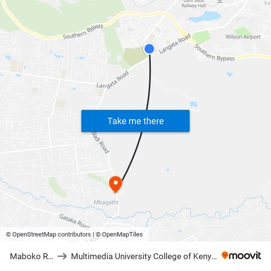 Maboko Road to Multimedia University College of Kenya (KCCT) map