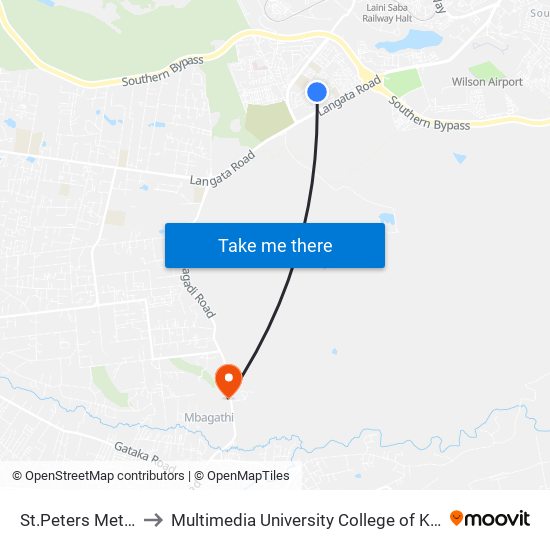 St.Peters Methodist to Multimedia University College of Kenya (KCCT) map