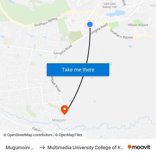 Mugumoini Market to Multimedia University College of Kenya (KCCT) map