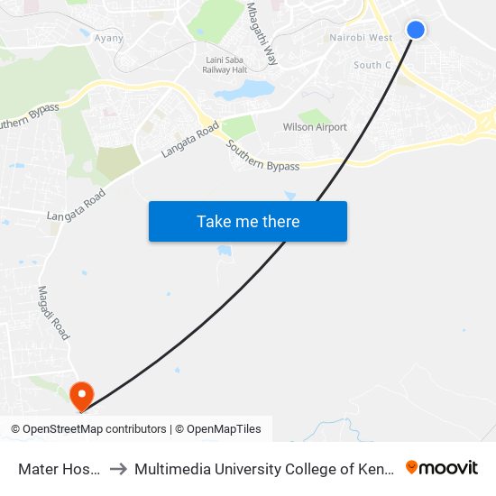 Mater Hospital to Multimedia University College of Kenya (KCCT) map