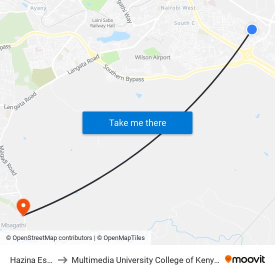 Hazina Estate to Multimedia University College of Kenya (KCCT) map